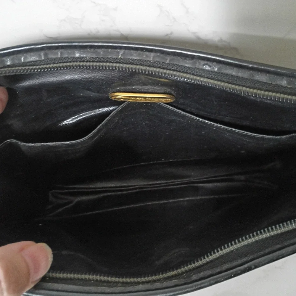 MARIO VALENTINO Vintage Black Embossed Leather Clutch Bag - EUC